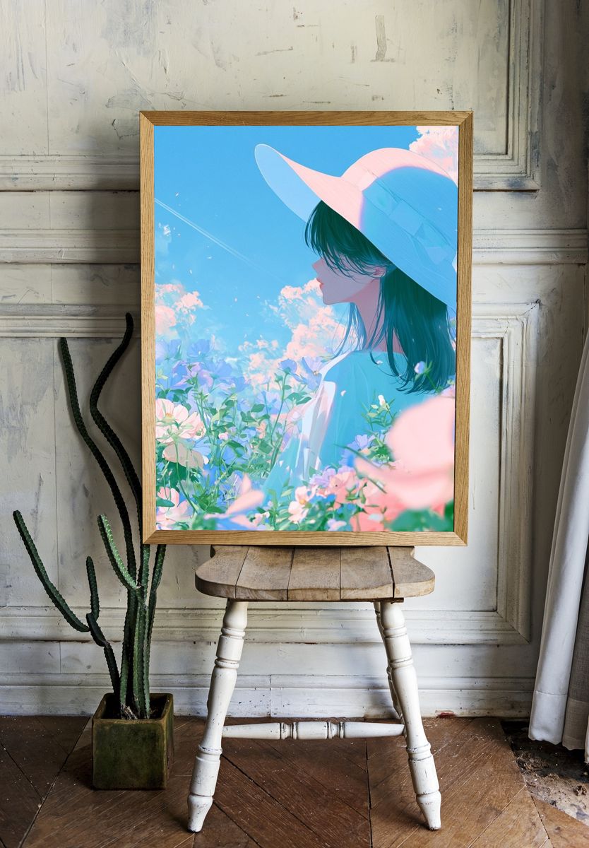 Pastel Garden Girl Illustration Poster. room preview