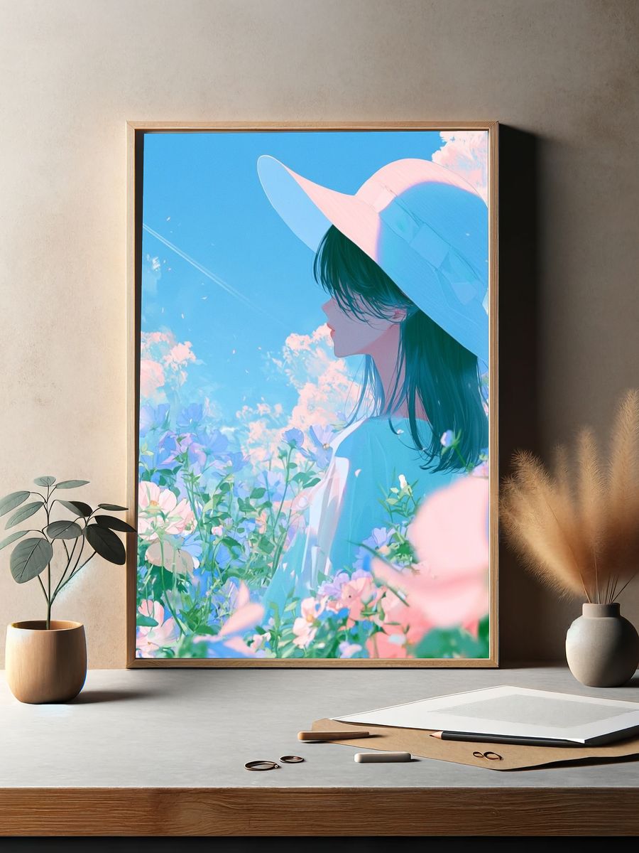 Pastel Garden Girl Illustration Poster. — room view 2