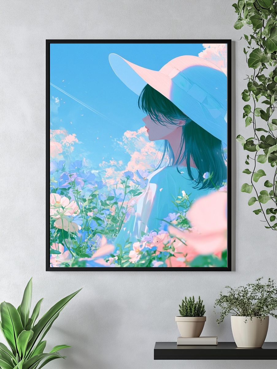 Pastel Garden Girl Illustration Poster. — room view 4