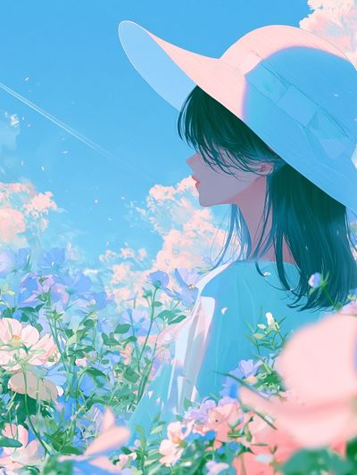 Pastel Garden Girl Illustration Poster. poster