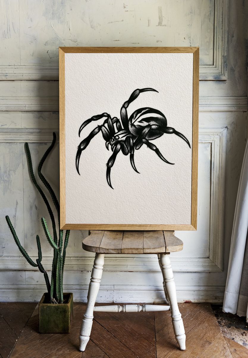 Black Spider Ink Illustration Poster. — room view 1