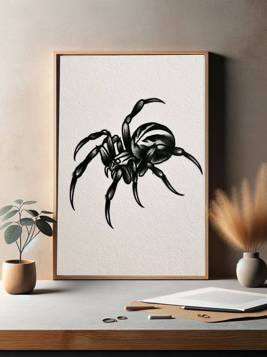 Black Spider Ink Illustration Poster. — room view 2
