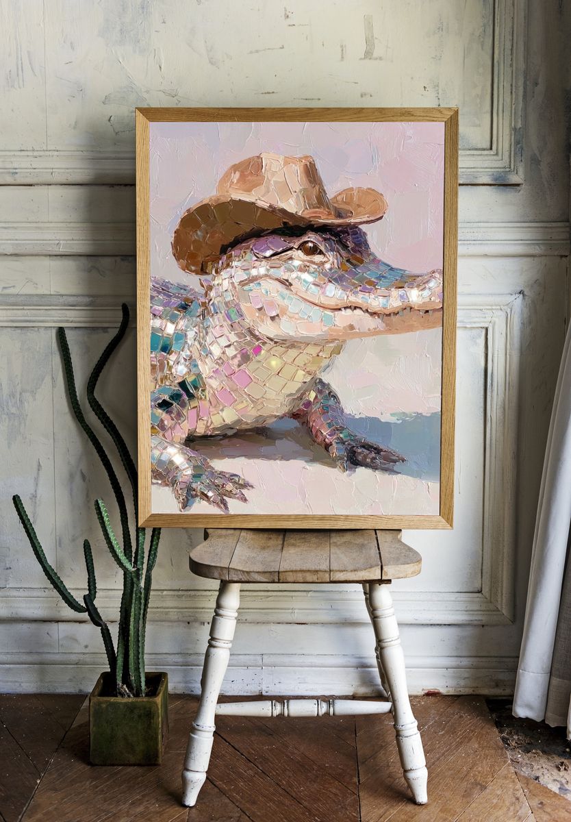 Cowboy Alligator Contemporary Print. — room view 1