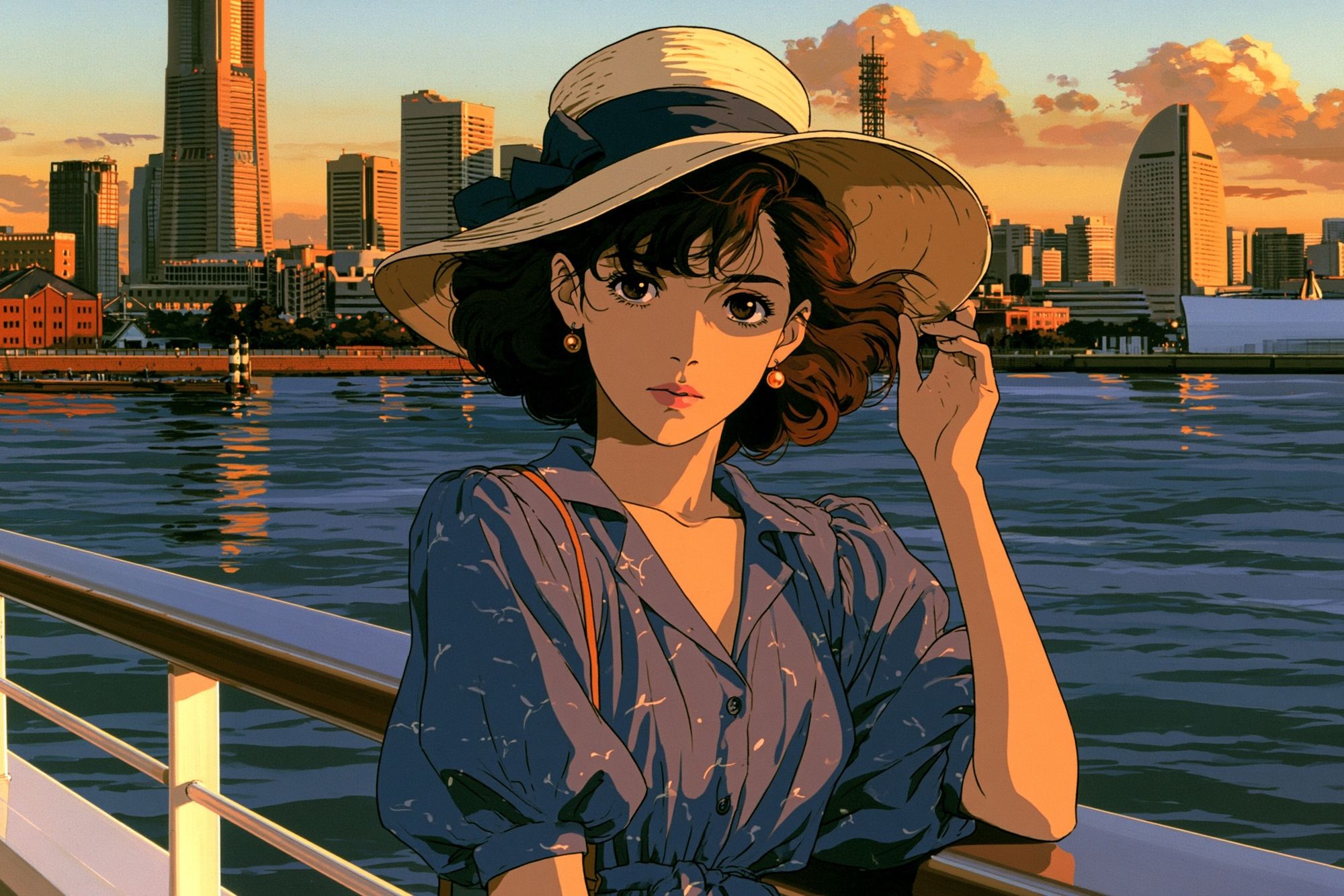 Sunset Harbor Girl Anime Poster. poster — anime art