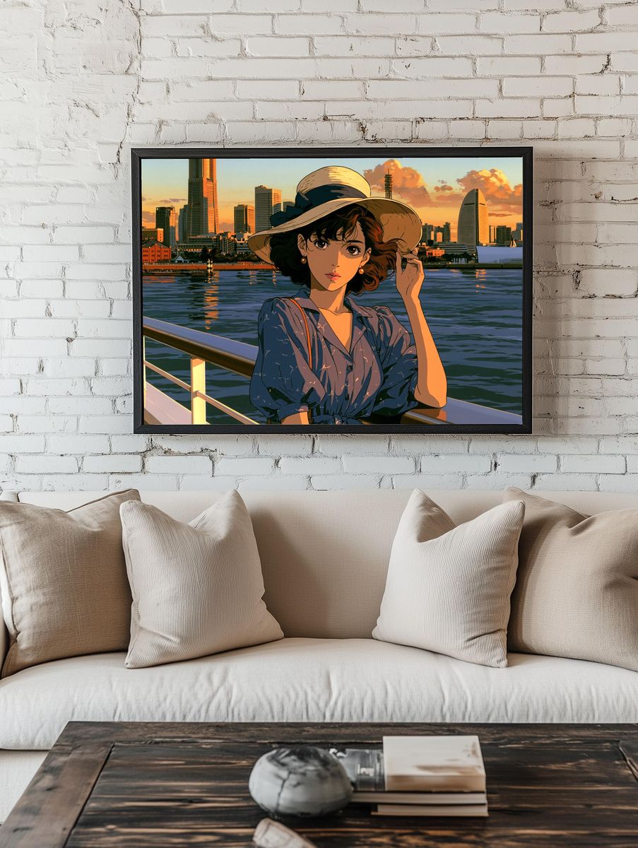 Sunset Harbor Girl Anime Poster. — room view 1