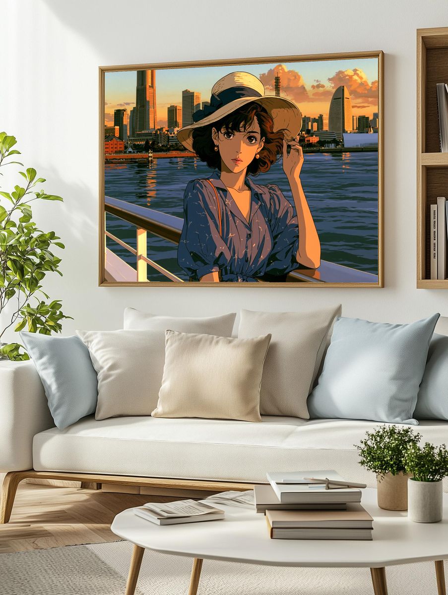 Sunset Harbor Girl Anime Poster. — room view 2