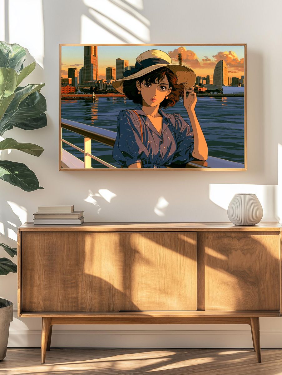 Sunset Harbor Girl Anime Poster. — room view 3