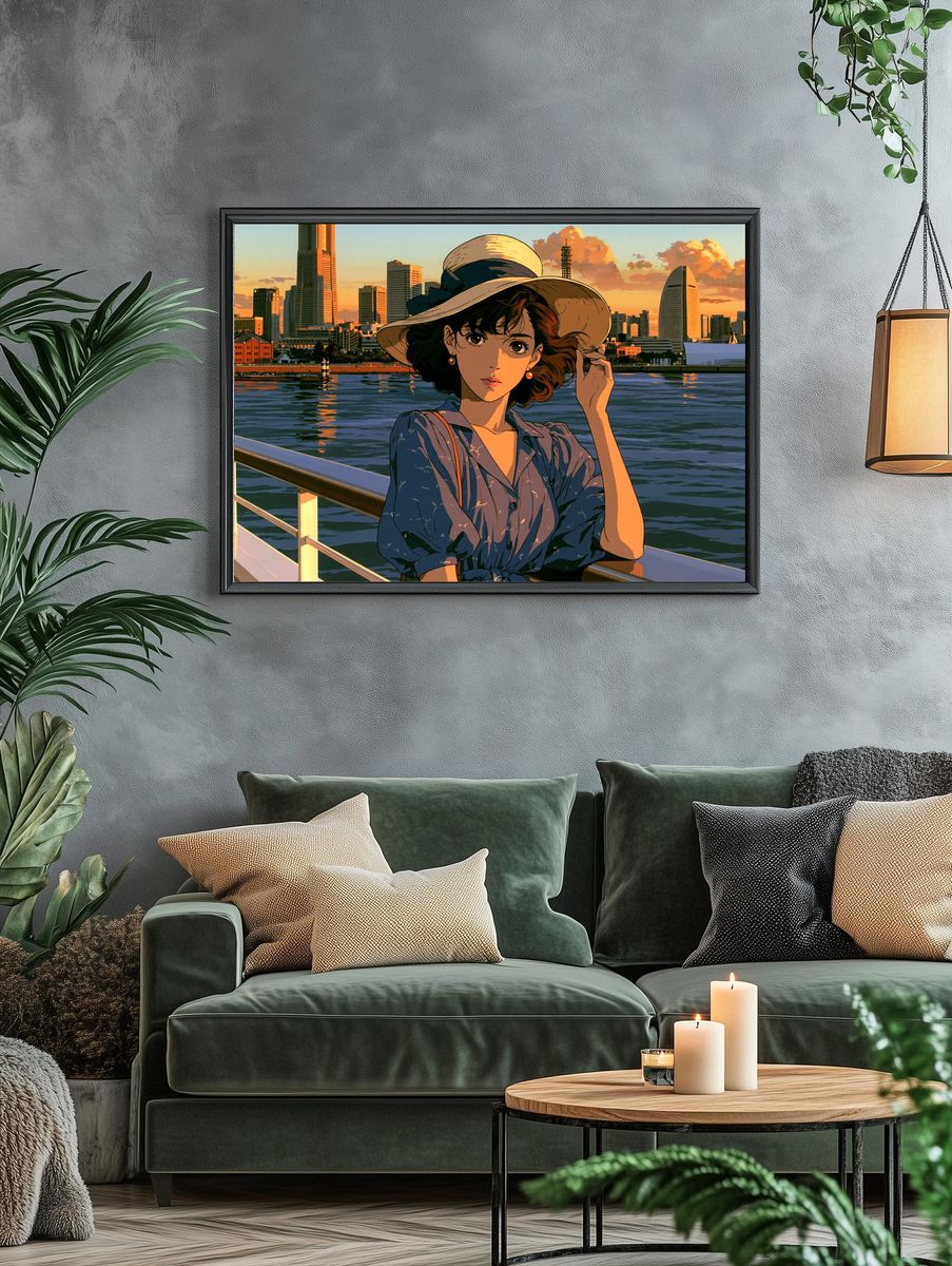 Sunset Harbor Girl Anime Poster. — room view 4