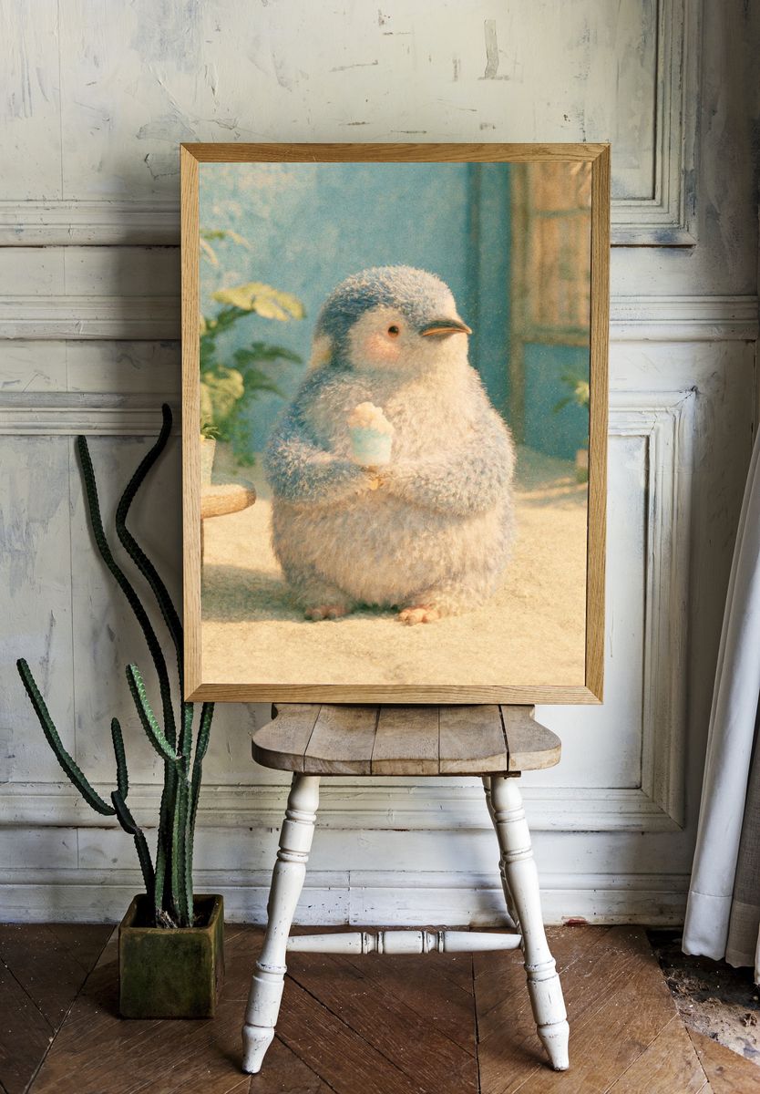 Cute Penguin Ice Cream Illustration Poster. — room view 1