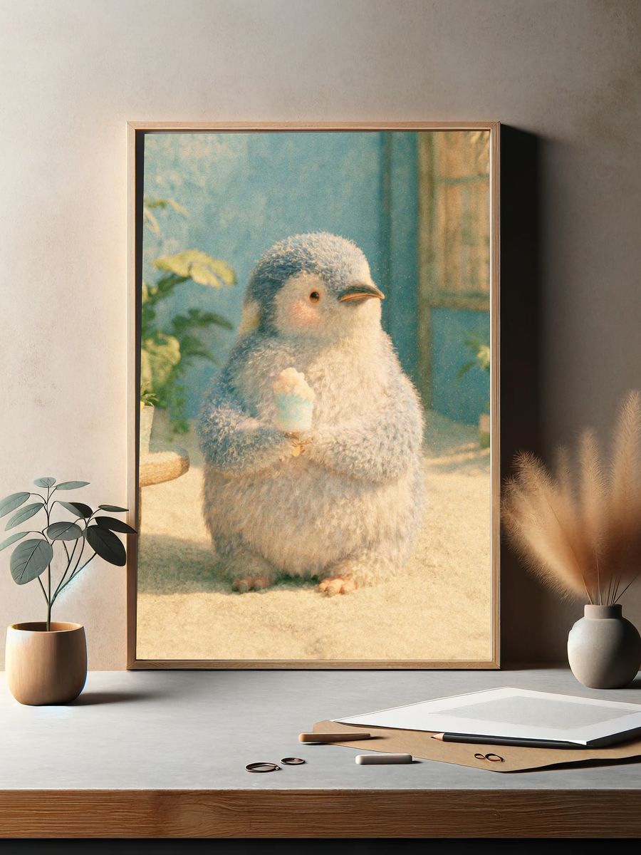 Cute Penguin Ice Cream Illustration Poster. — room view 2