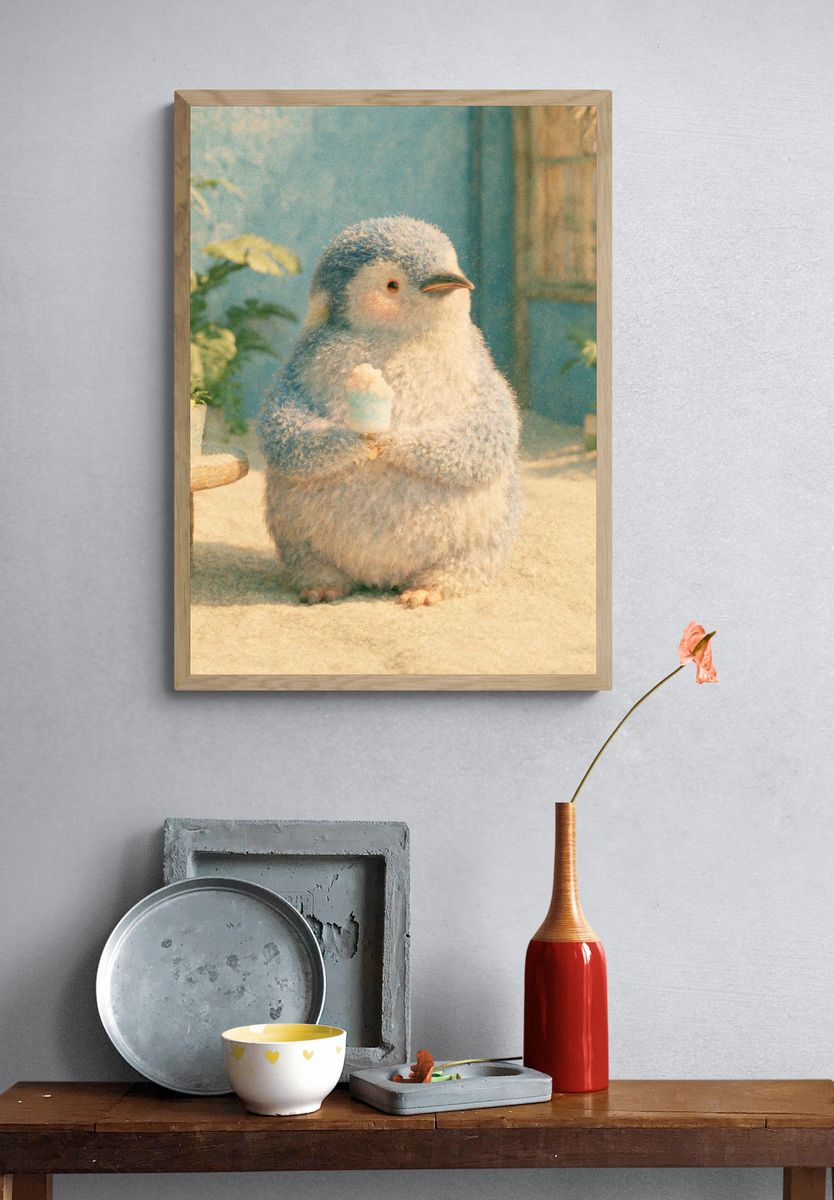 Cute Penguin Ice Cream Illustration Poster. — room view 3