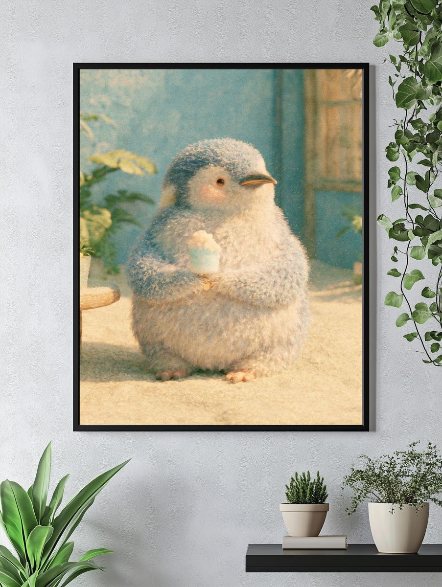 Cute Penguin Ice Cream Illustration Poster. — room view 4