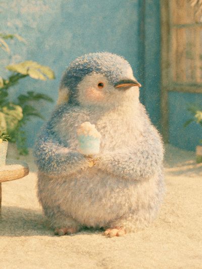 Cute Penguin Ice Cream Illustration Poster. poster