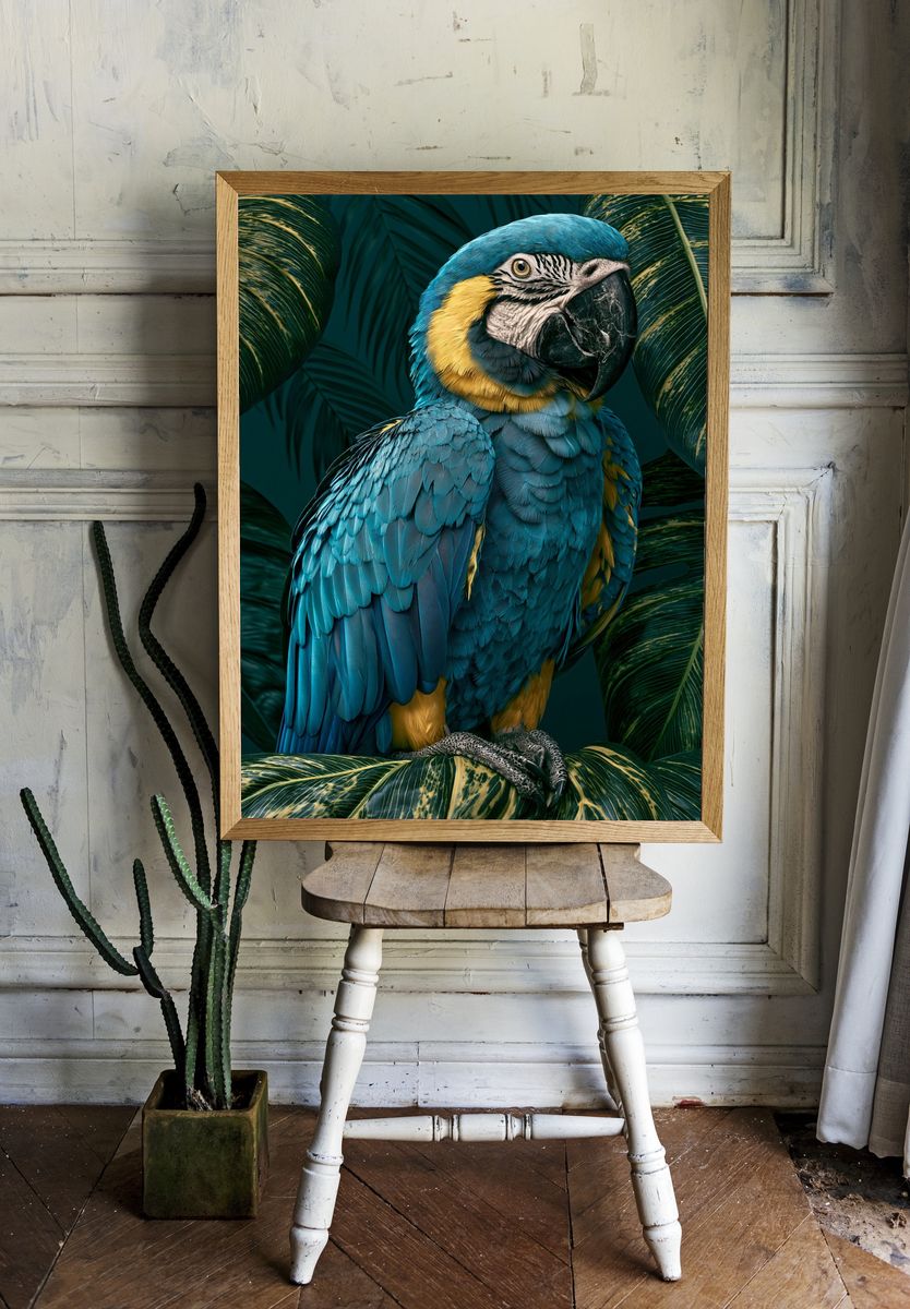Blue Macaw Tropical Poster. room preview