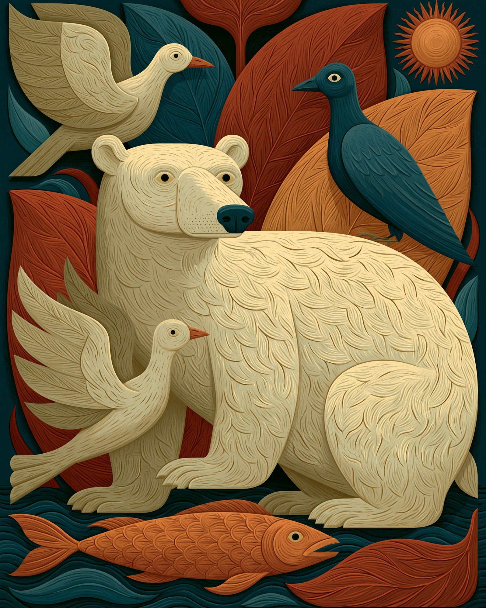 Arctic Animals Folk Art Poster. poster — animals art