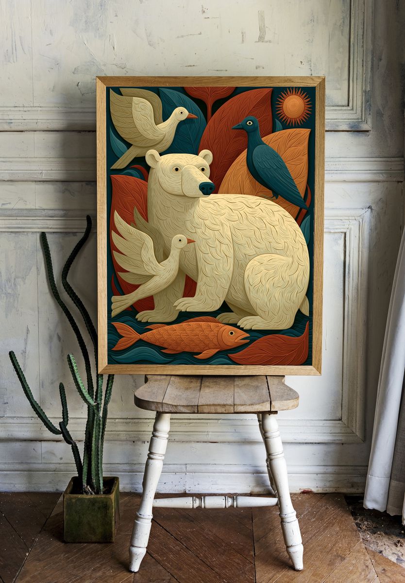 Arctic Animals Folk Art Poster. — room view 1