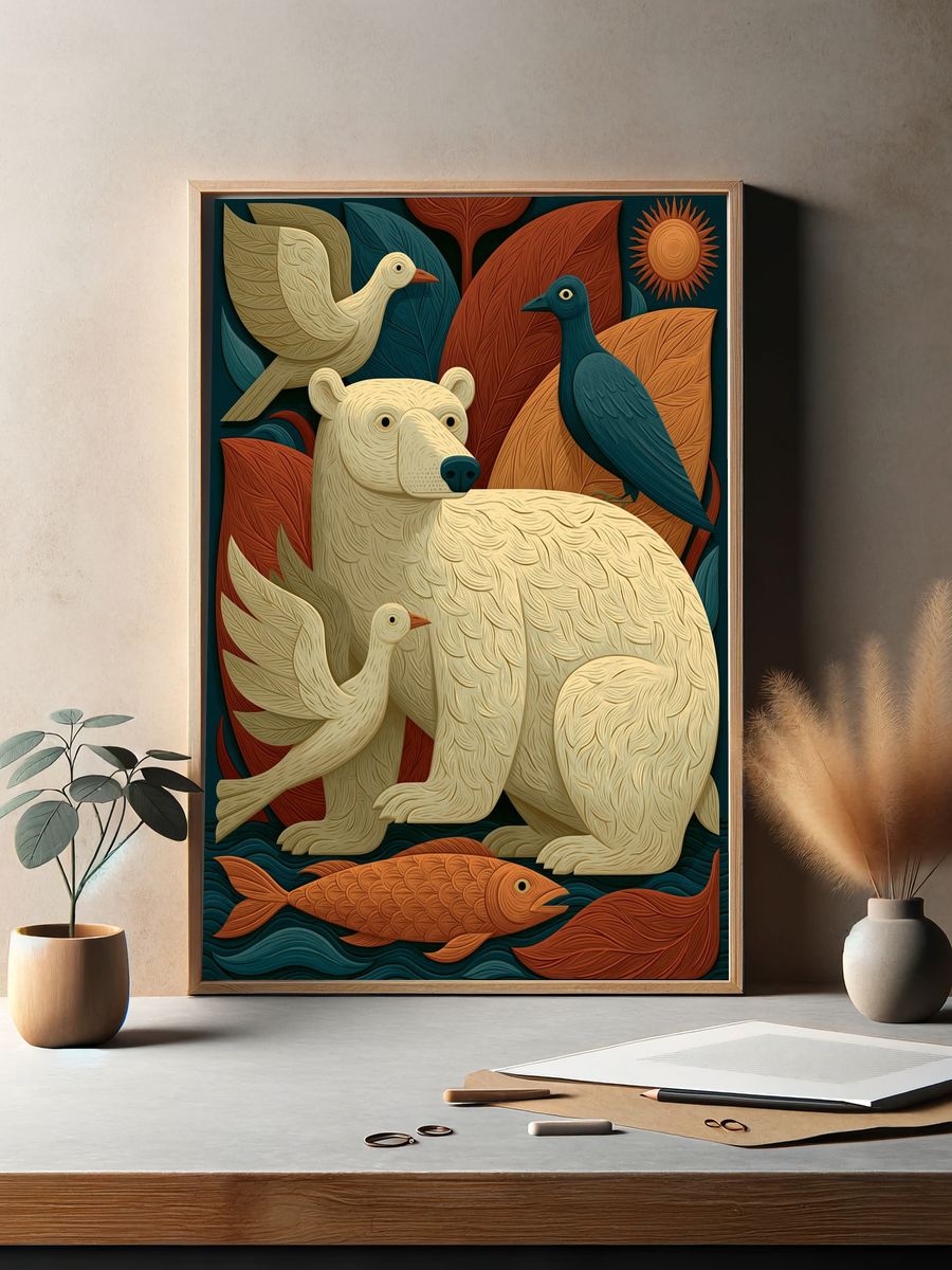 Arctic Animals Folk Art Poster. — room view 2