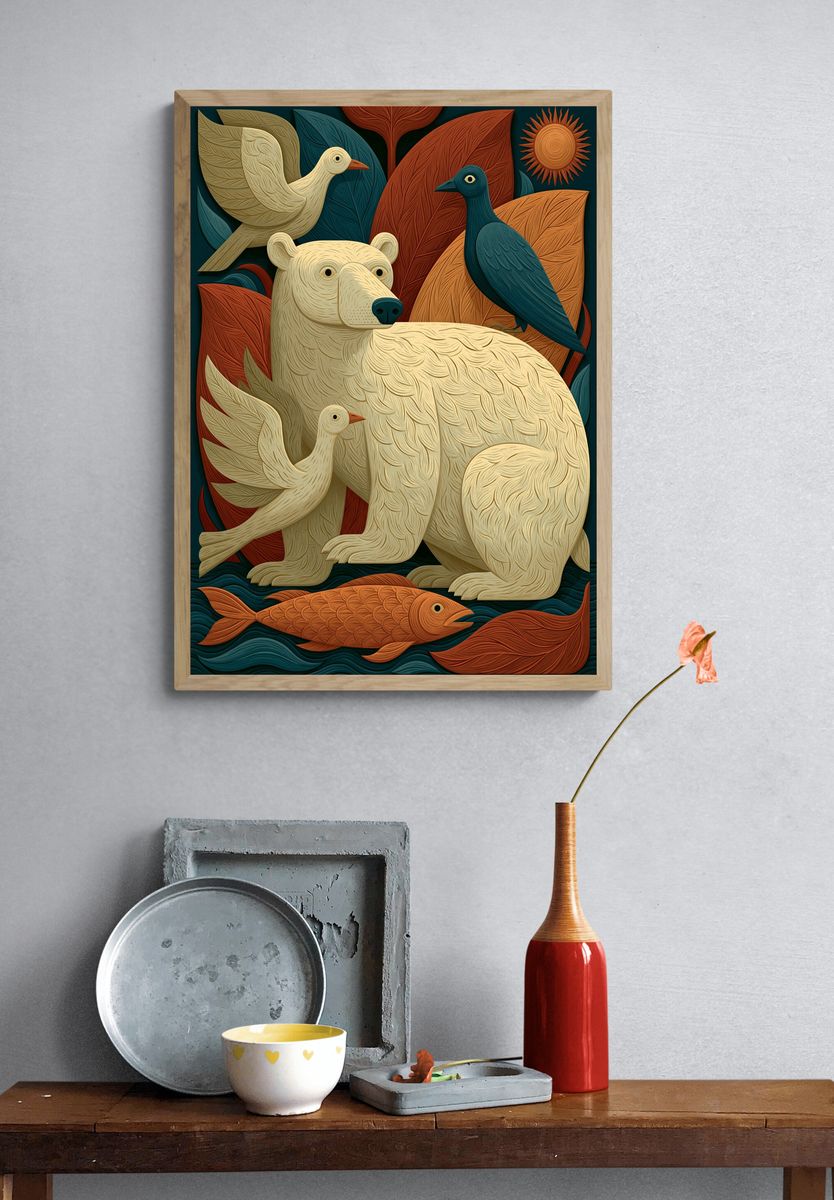 Arctic Animals Folk Art Poster. — room view 3