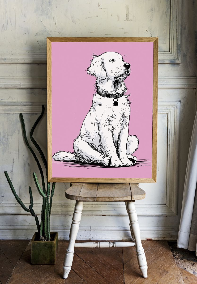 Golden Retriever Line Art Poster. — room view 1