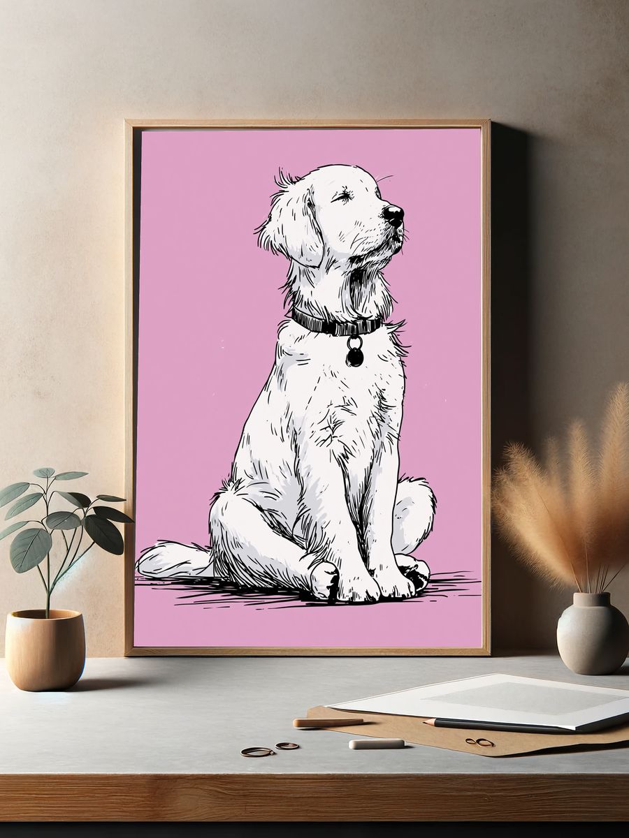 Golden Retriever Line Art Poster. — room view 2