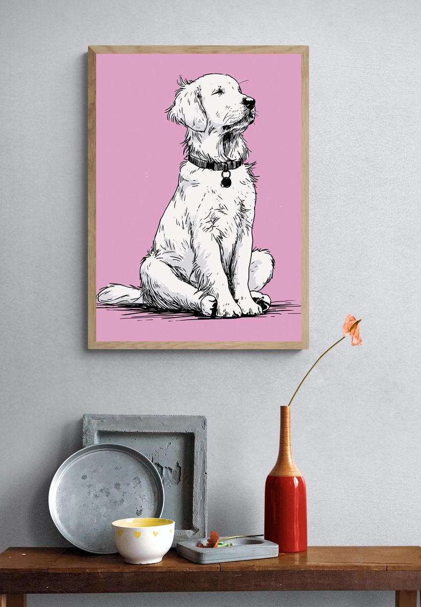 Golden Retriever Line Art Poster. — room view 3