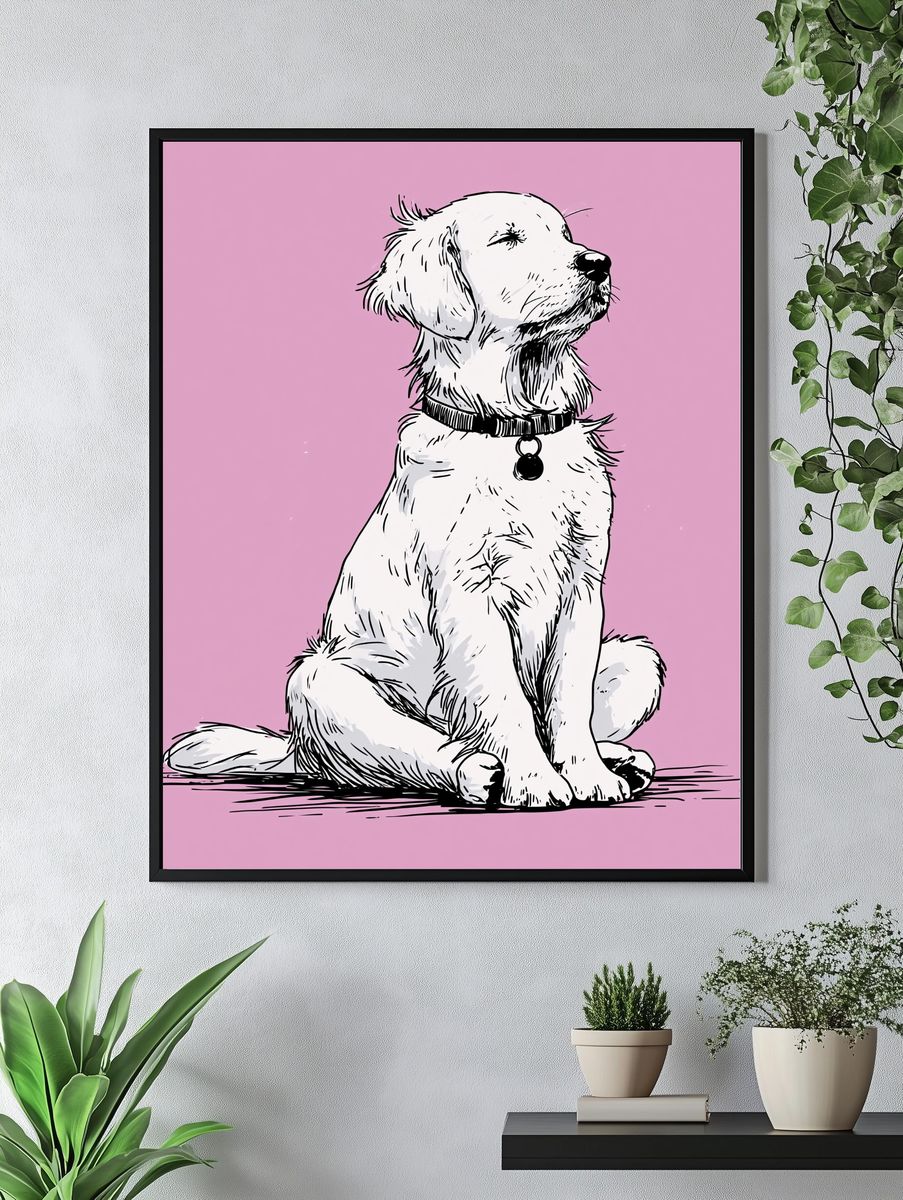 Golden Retriever Line Art Poster. — room view 4