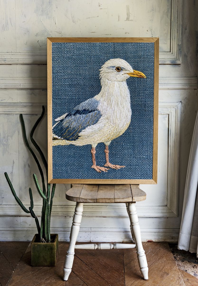 Seagull Embroidery Illustration Poster. room preview