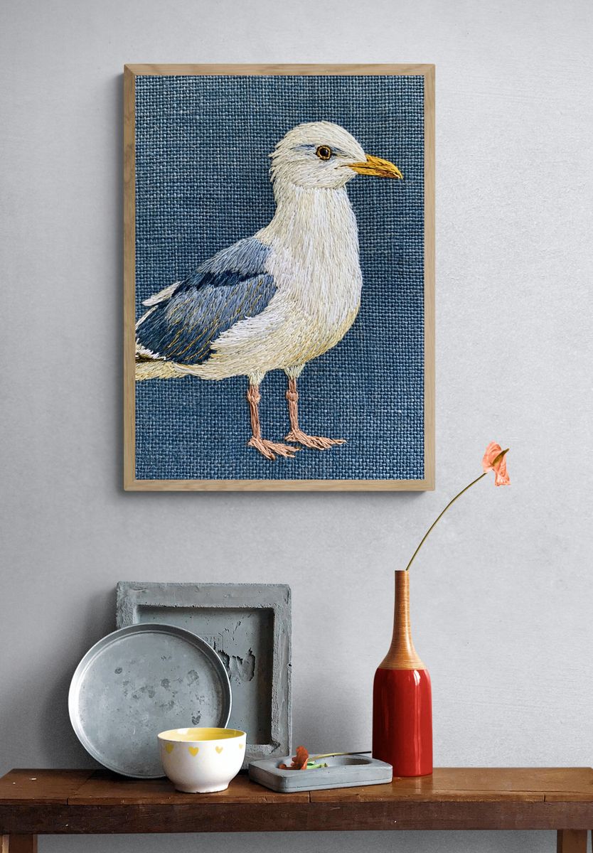Seagull Embroidery Illustration Poster. — room view 3