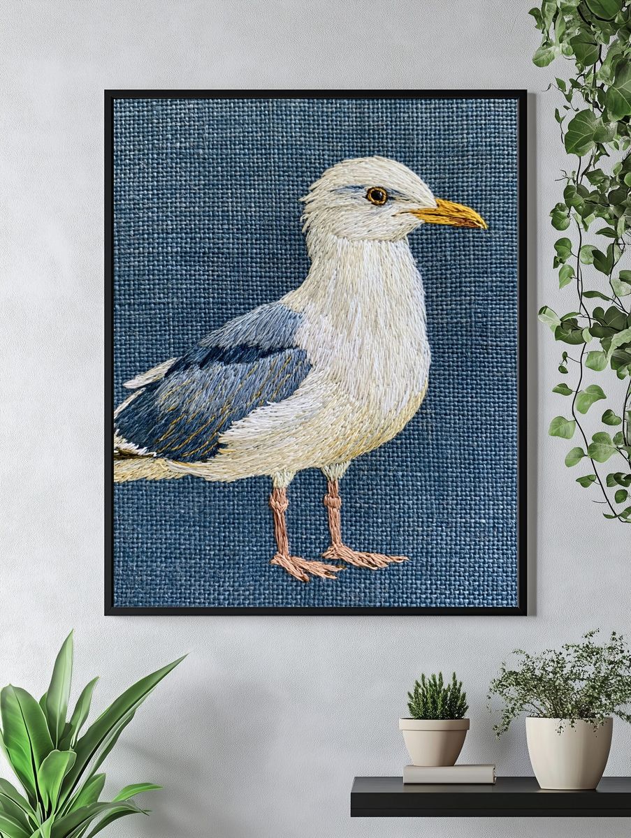 Seagull Embroidery Illustration Poster. — room view 4
