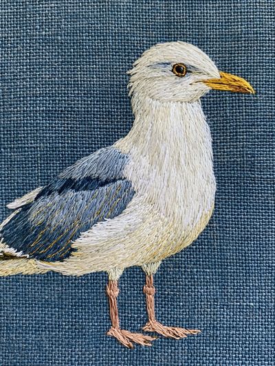 Seagull Embroidery Illustration Poster.