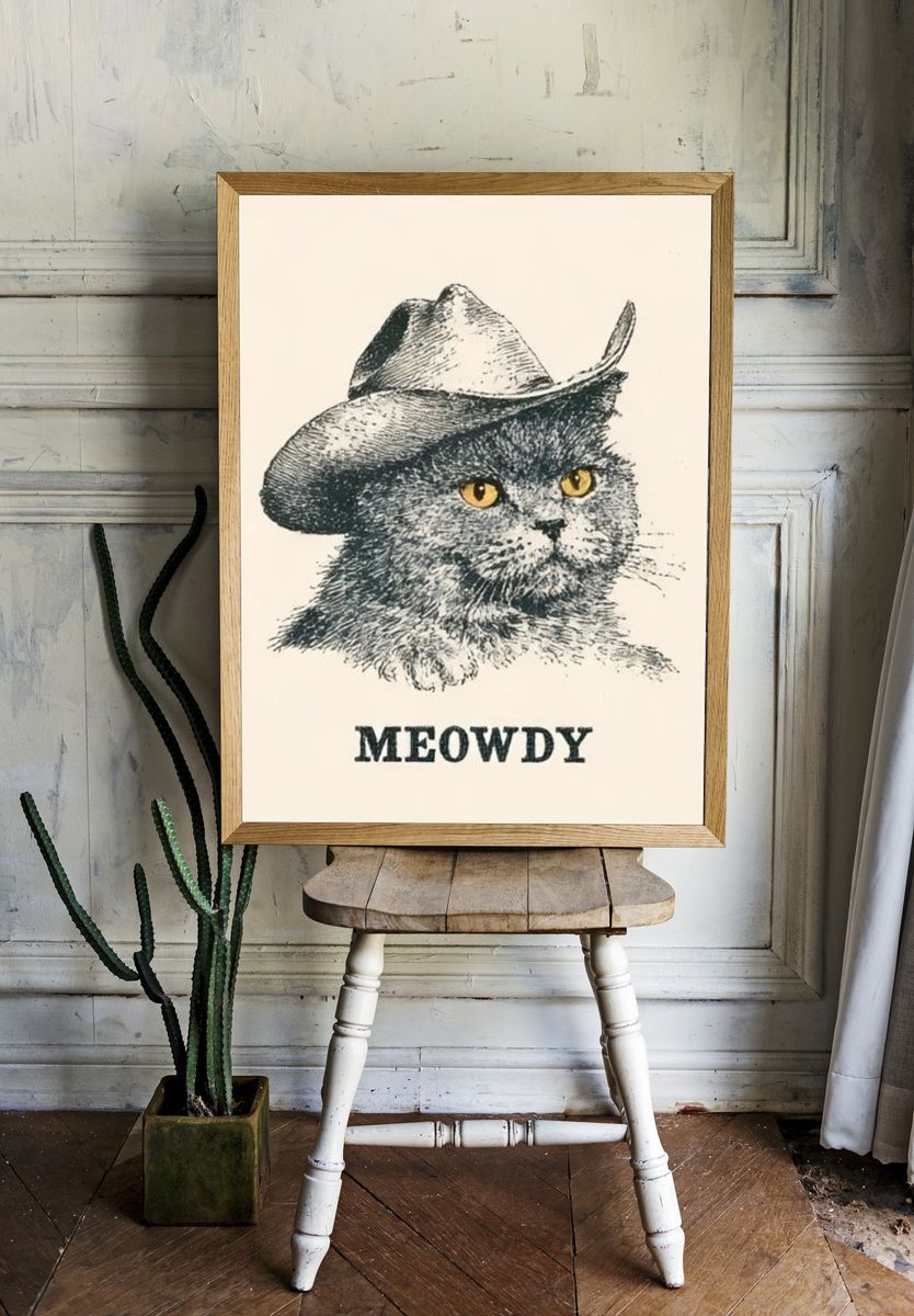 Meowdy Cowboy Cat Poster. room preview