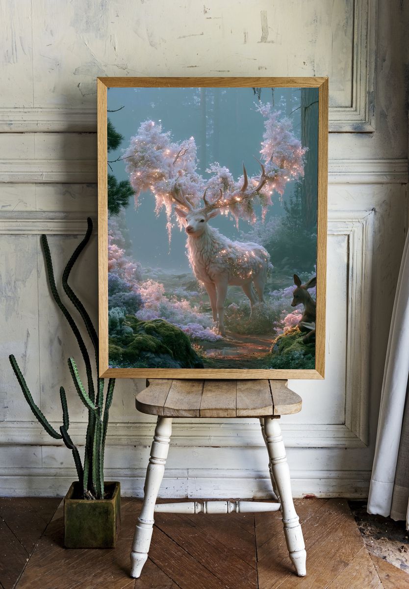 Enchanted Deer Forest Print. — room view 1