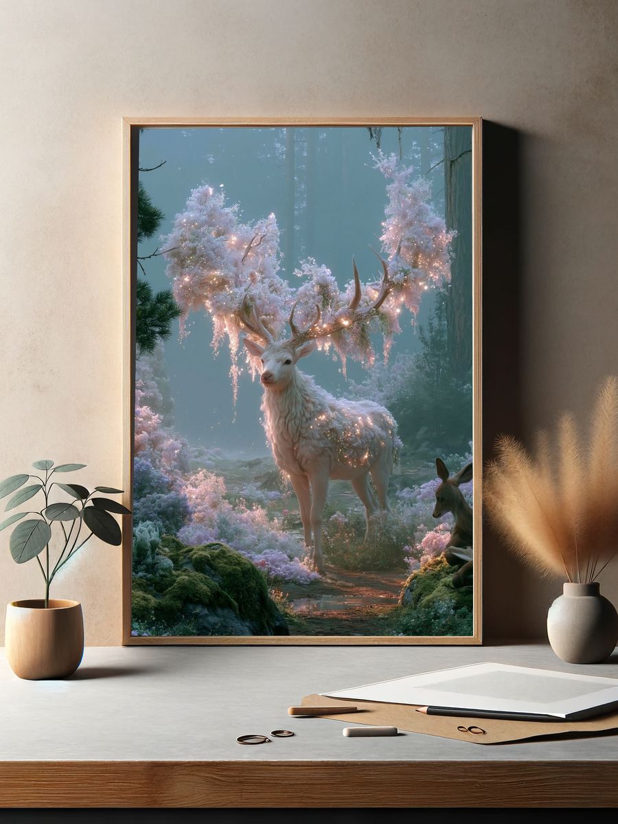 Enchanted Deer Forest Print. — room view 2