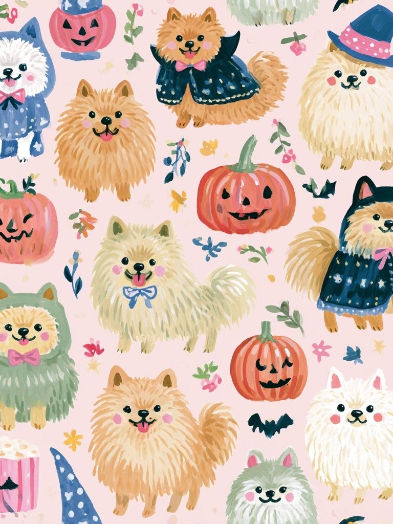 Halloween Pomeranian Pattern Poster. poster — animals art