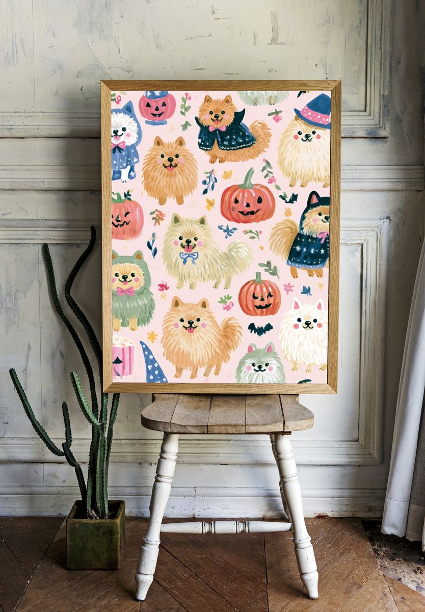 Halloween Pomeranian Pattern Poster. room preview