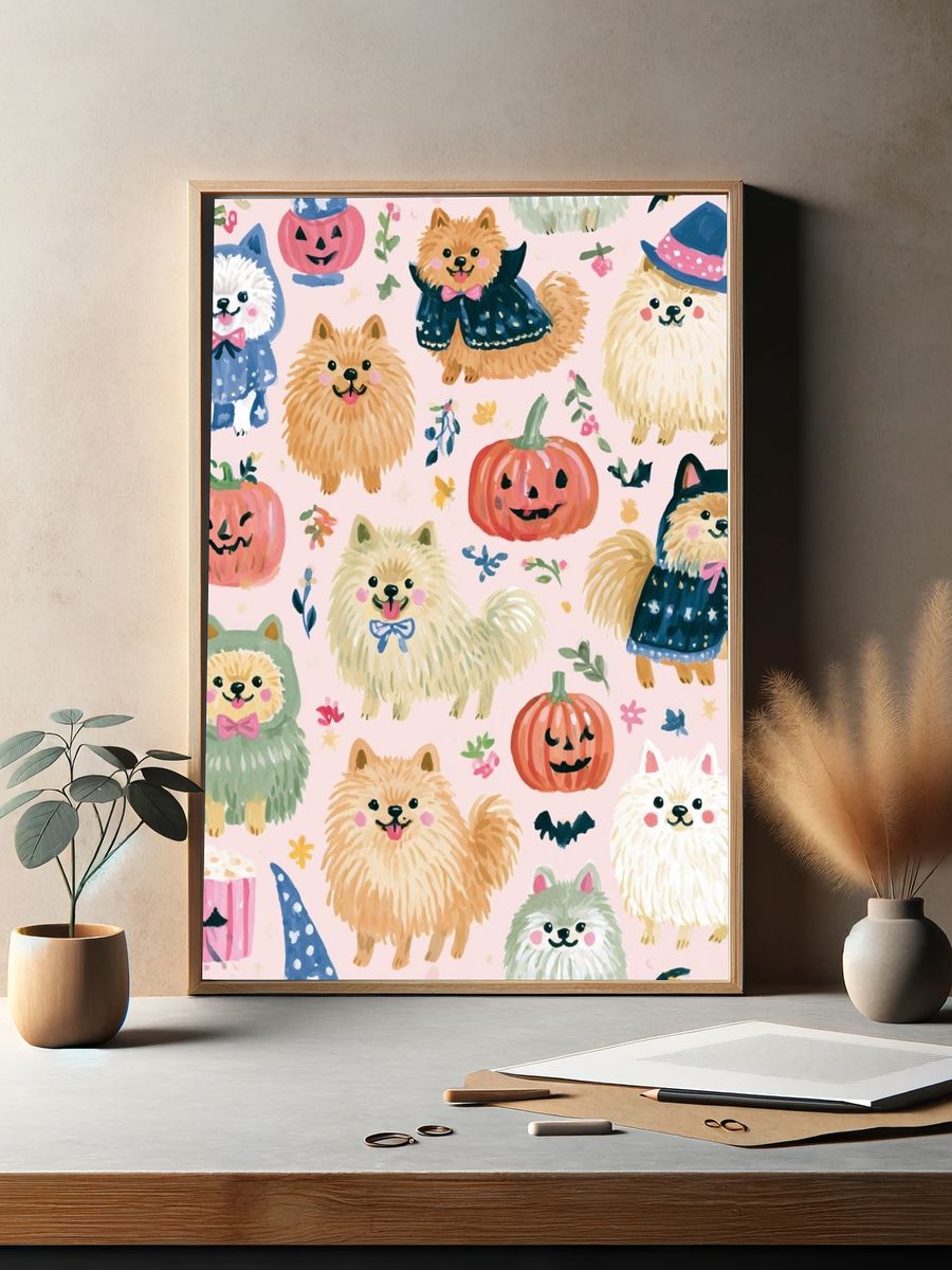 Halloween Pomeranian Pattern Poster. — room view 2