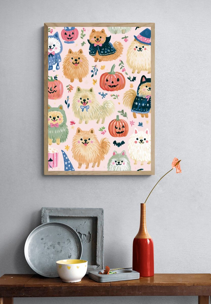 Halloween Pomeranian Pattern Poster. — room view 3