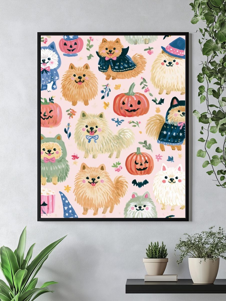 Halloween Pomeranian Pattern Poster. — room view 4
