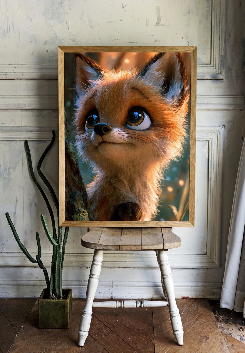 Curious Fox Portrait Print. room preview