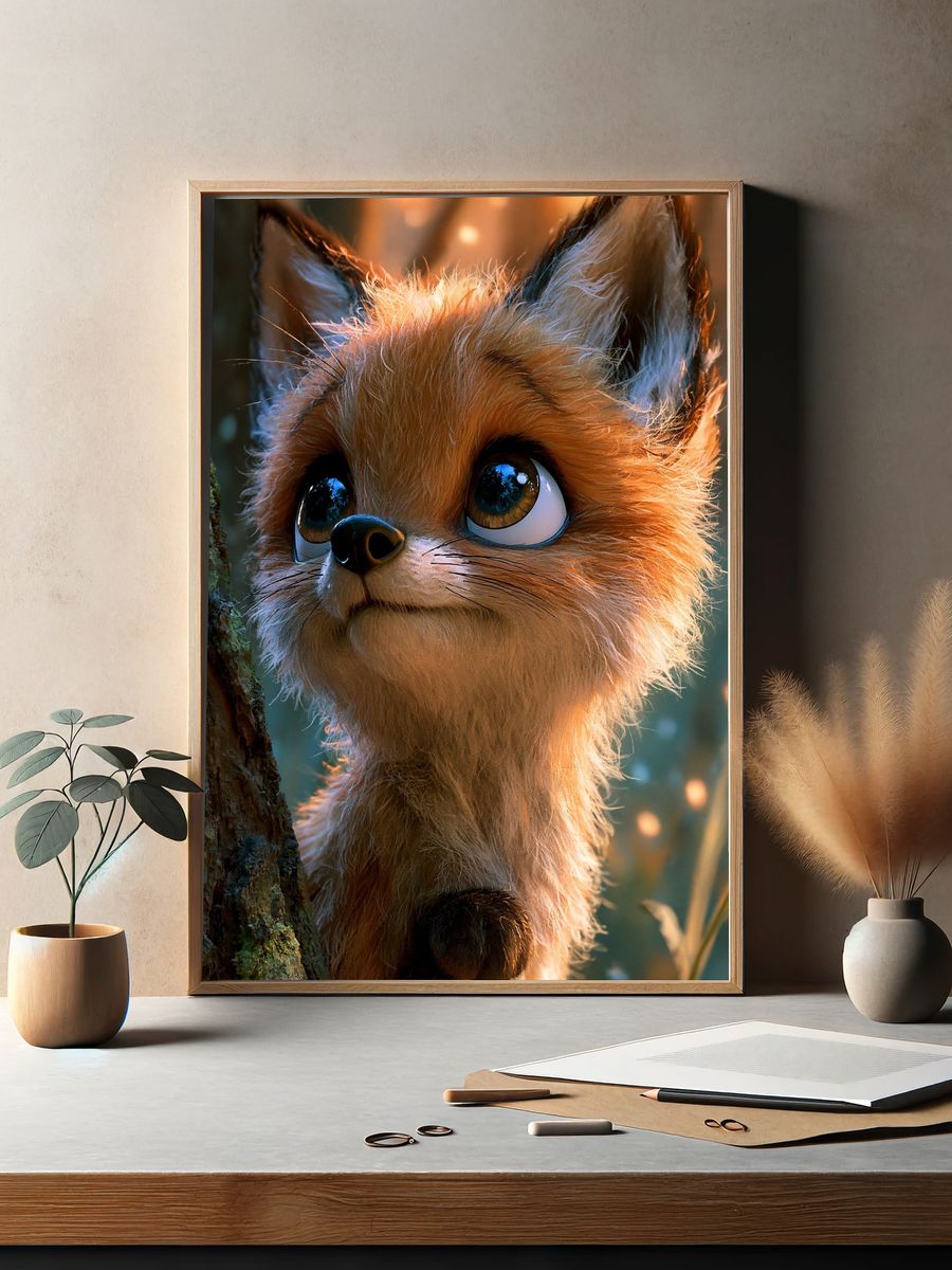 Curious Fox Portrait Print. — room view 2