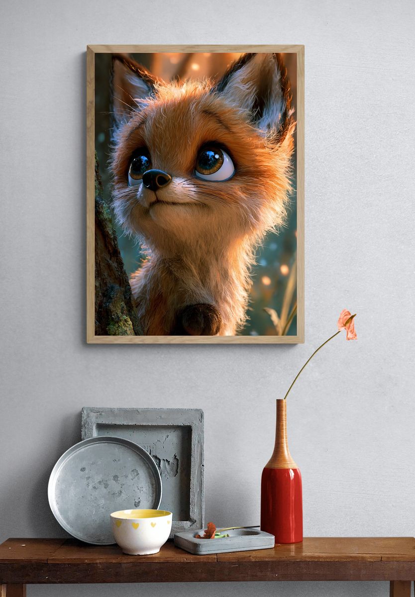 Curious Fox Portrait Print. — room view 3