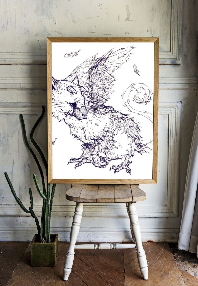 Winged Cat Sketch Poster. room preview