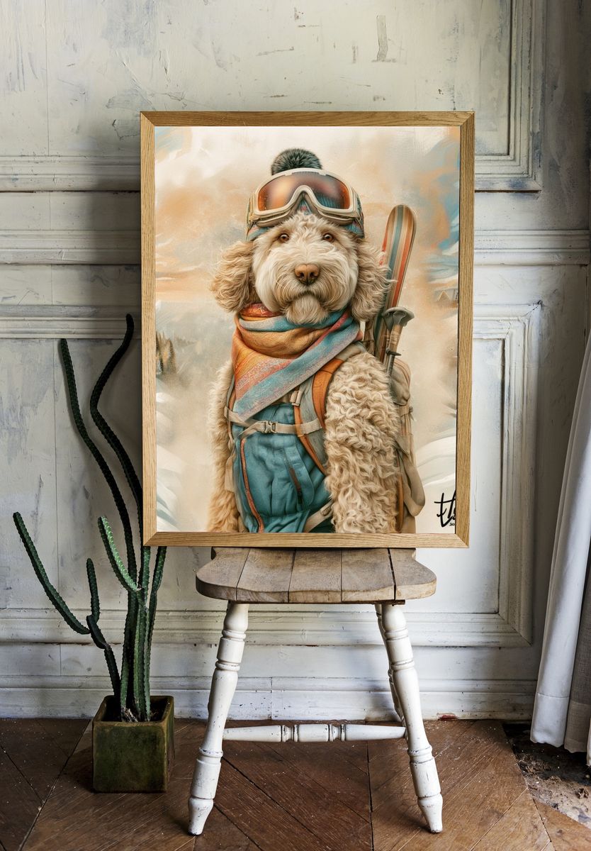 Skiing Dog Adventure Illustration Poster. room preview