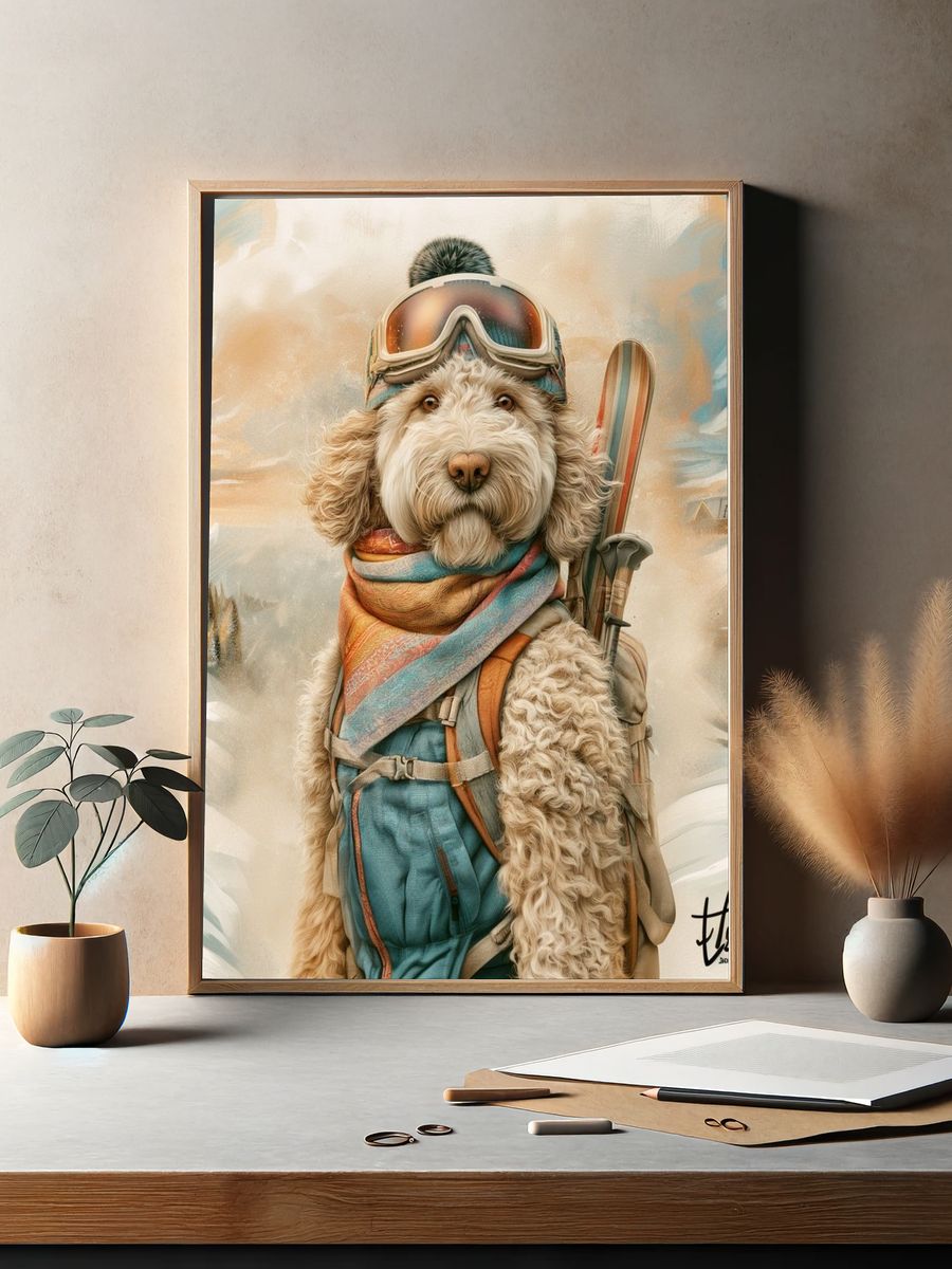 Skiing Dog Adventure Illustration Poster. — room view 2