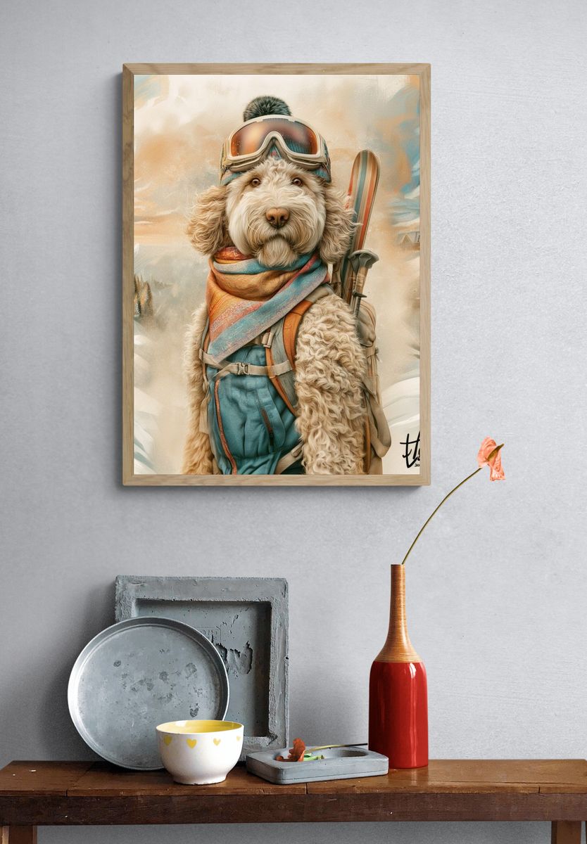 Skiing Dog Adventure Illustration Poster. — room view 3