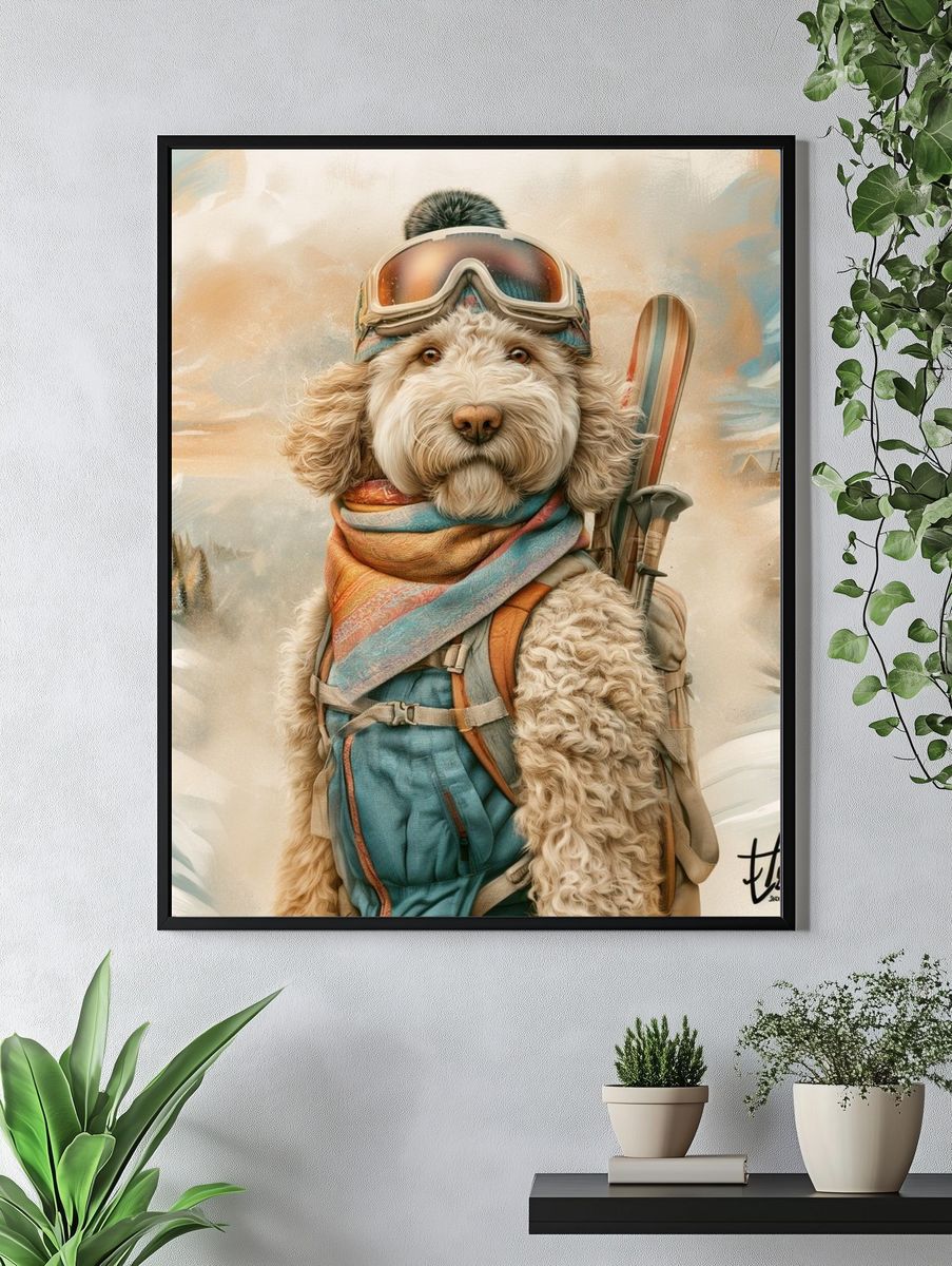 Skiing Dog Adventure Illustration Poster. — room view 4