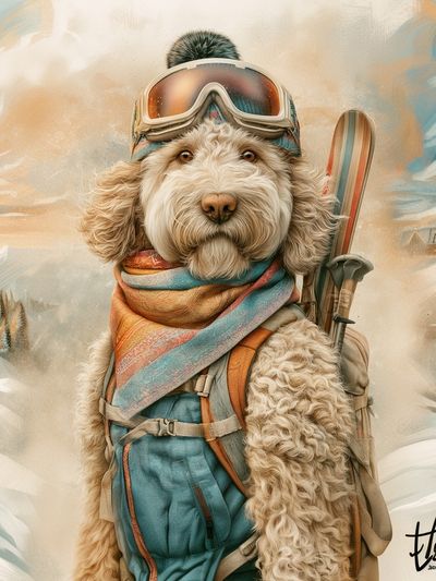 Skiing Dog Adventure Illustration Poster. poster
