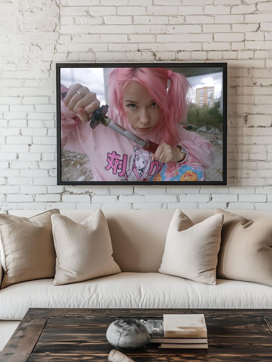 Pink Hair Cosplay Portrait Print. — room view 1