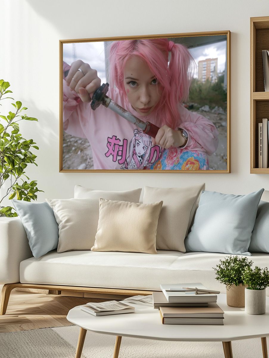 Pink Hair Cosplay Portrait Print. — room view 2