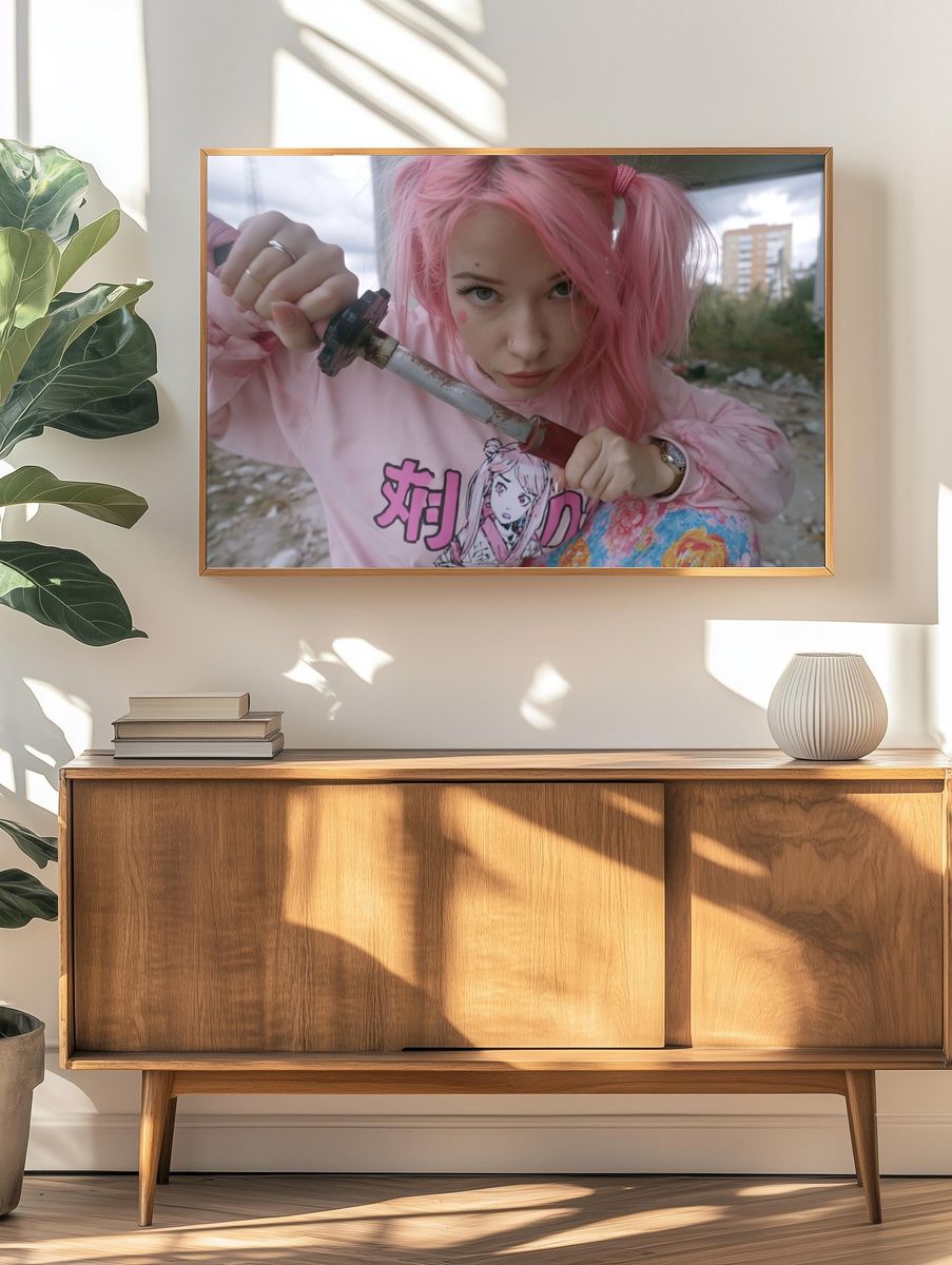 Pink Hair Cosplay Portrait Print. — room view 3